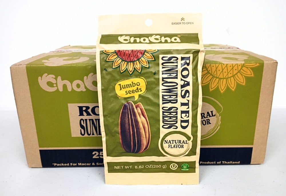 ChaCha Organic Roasted Sunflower Seeds All Natural Unsalted Flavor 18 Bag Case