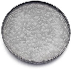 Galvanized Metal Tray Round Decorative Corrugated Edge Small 9.8in Vintage