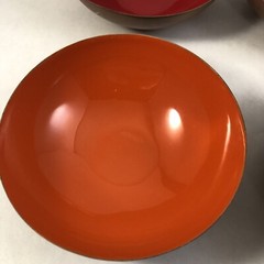 West Elm Enamel MCM Style Metal 4.25 in. Bowls Set 4 Red & Orange Dishes *As-Is*