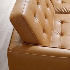 Modway Loft Tufted Upholstered Faux Leather Sofa in Silver and Tan