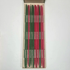 Vintage Penn Slimline Tapers Candles Red Green Set Of 12 MCM 15″ Christmas Decor