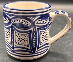 Le Souk Ceramique Tunisia Blue White Hand Painted Geometric Design Coffee Mugs