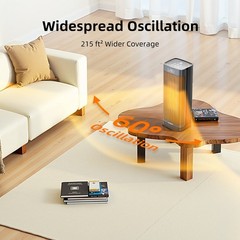 1500W Oscillating 60° Portable Space Heater 12hr-Timer with Remote Control