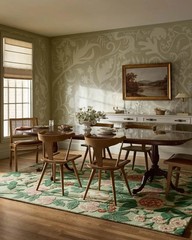 Handmade Floral Wool Rug: Vintage Botanical Roses Carpet