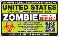 United States ZOMBIE HUNTING Permit – Green – Full Color Decal/Sticker