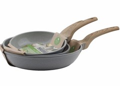 Natural Elements Woodstone 8″ 9.5″ 12″ Skillets Non Stick Frying Pans Gray