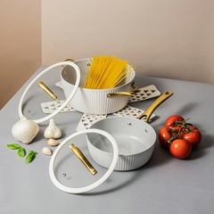 Thyme & Table 12-Piece Ceramic Non-Stick Signature Cookware Set – White & Gold