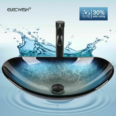 Bathroom Vessel Sink Tempered Glass Basin Bowl ORB Faucet Pop-up Drain Combo Set