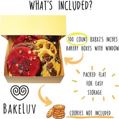 Food Safe 100 Pack Bakery Boxes, 8x8x2.5 Inches – Biodegradable, Window Design