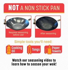 JOYCE CHEN Classic Series 14-Inch Carbon Steel Wok with Birch Handles Round Bott