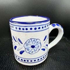 Le Souk Ceramique Tunisia Blue White Hand Painted Floral Coffee Mugs Set 2 READ