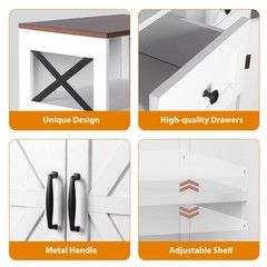 Farmhouse Storage Cabinet Bathroom Floor Cabinet Kitchen Pantry w/ Drawers White
