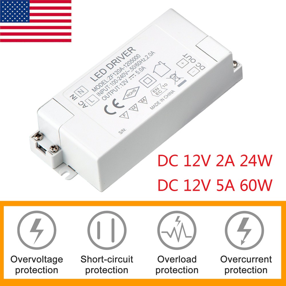 AC 110V to DC 12V 24W/60W Transformer Power Supply LED Driver Adapter Universal