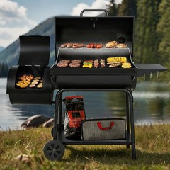 Royal Gourmet Charcoal Barrel Grill with Offset Smoker Large Event Outdoor Camp