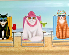 Cats on the Beach in Beach Chairs Melamine Tray Nautical Scene 19.75 X 6.25
