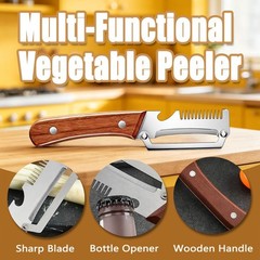 2 PCS 3-in-1 Multifunctional Vegetable Peeler with Wooden Handle,Julienne Slicer