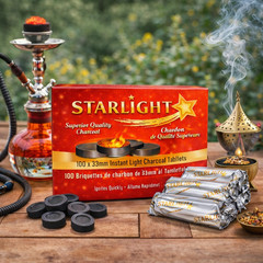 100 Ct Starlight 33 mm Round Charcoal Disc Hookah Narghile Incense Slow Burn