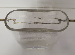 RECTANGULAR CLEAR GLASS VASE ROUNDED EDGES 6.25 BY 5.5 BY 3 INCHES