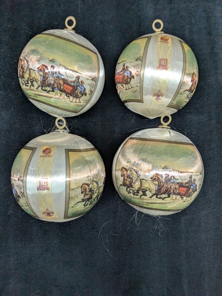 4 VTG Girl Scouts Silk Christmas Balls Currier & Ives Winter WNEPTV 16 PA