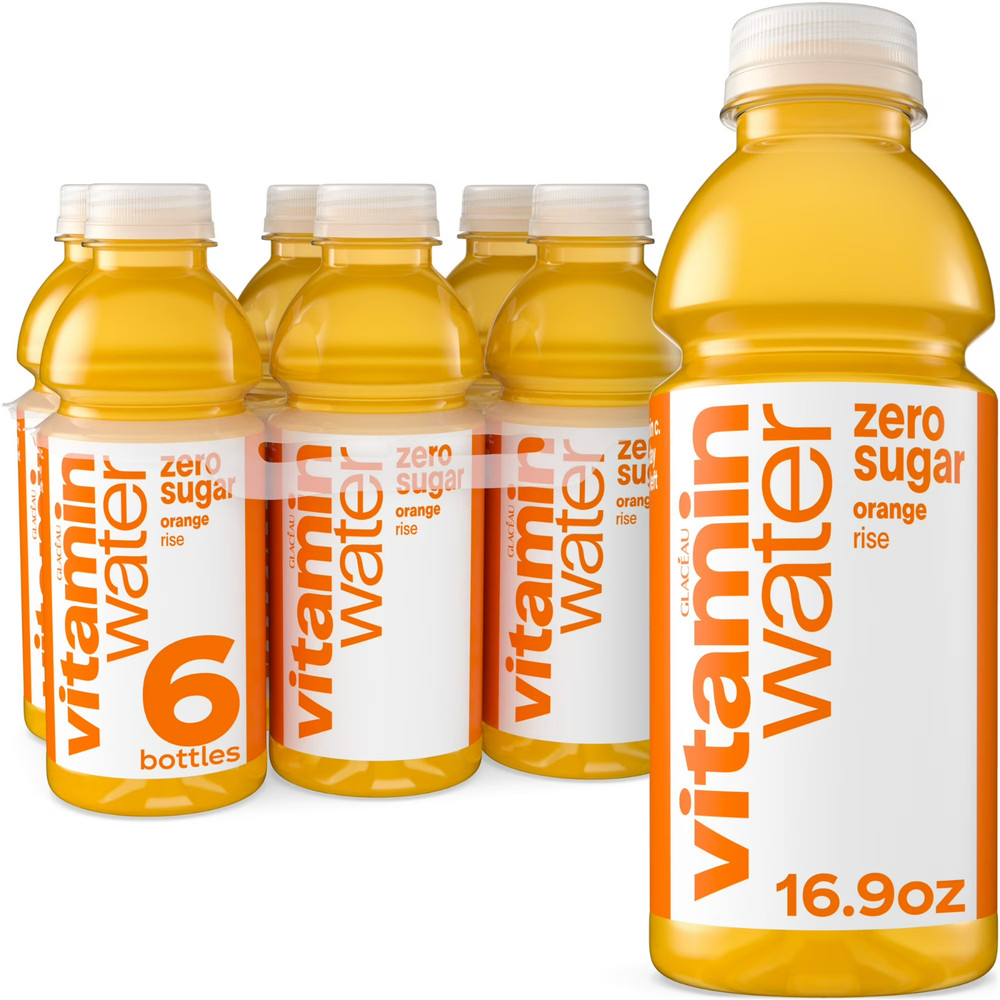 vitaminwater Rise Zero Sugar Orange Flavored Water Beverage, 16.9 fl oz, 6 Pack