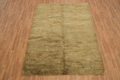 6×8 Hand-Knotted Jute Contemporary Modern Area Rug in Solid Brownish Gold