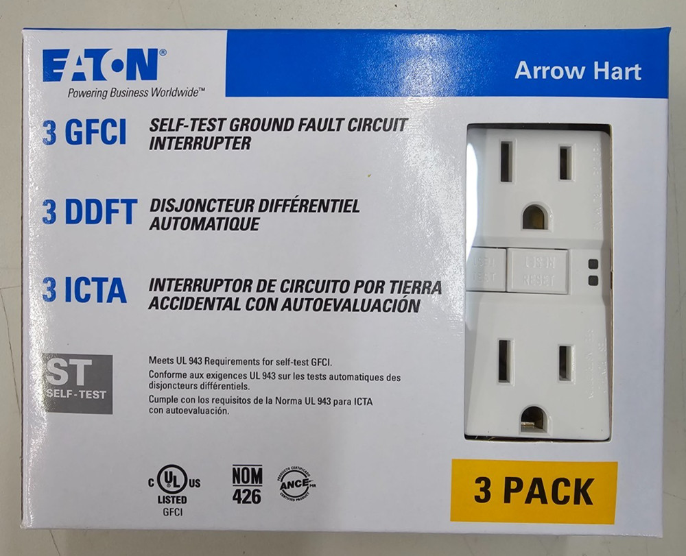 Eaton (3-pack) 15 Amp 125 Volt White Indoor GFCI Wall Outlet SGF15W-3-LW