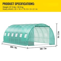 VEVOR Walk-in Greenhouse 20’x10’x7′ Hot Planter House Gardening Galvanized Frame