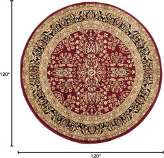 Lyndhurst 10′ Round Area Rug – Red & Black, Traditional, Easy Care, Non-Shedding