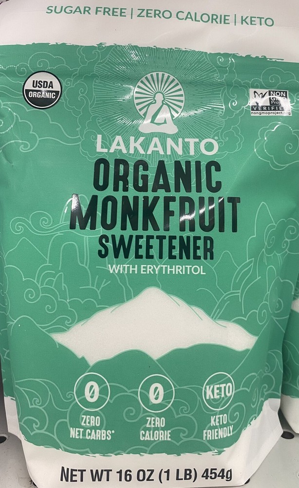 Lakanto ORGANIC Monkfruit Sweetener Sugar Substitute Keto Non-GMO White 16oz Bag