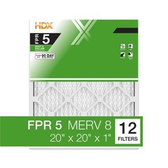 HDX 20x20x1 Furnace Air Filter 12-Pack Standard Pleated MERV 8 FPR 5 HVAC Filter