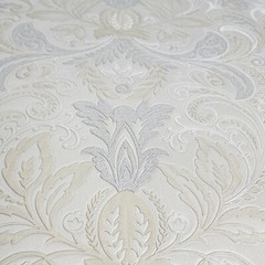 Beige tan silver metallic faux fabric textured floral victorian damask Wallpaper