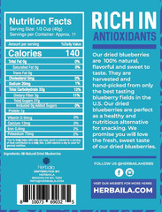 Herbaila Whole Dried Blueberries, No Sugar Added, Bulk, Dehydrated, Dried Unswee