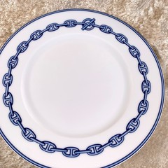 Hermes Paris Dessert Plate Chaine d’Ancre Porcelain Tableware Set of 2 with Box