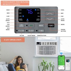 8000 BTU 115V Window Air Conditioner w/Remote Control & LED Digital Panel, Wifi