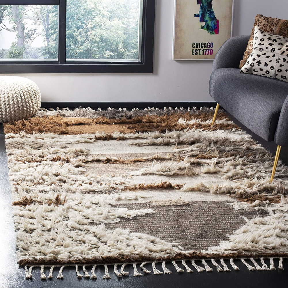 Kenya Collection Hand-Knotted Accent Rug 3′ X 5′ – Grey & Brown Tribal Design