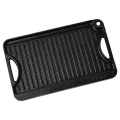 14×8.5 inch Reversible Grill Griddle Pre-Seasoned BBQ Pan Cast Iron Black