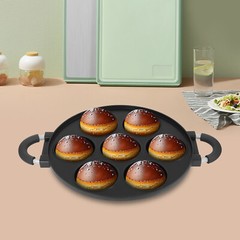15.35*11.02*2.17″ Black Round Aluminum 7 Holes Takoyaki Pan Maker Hand Wash Only