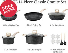 14PC Induction Cookware Set Nonstick Granite Pots And Pans For Kitchen Cooking