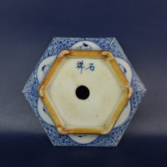 Shoseki Ishida Japanese Bonsai Pot Hexagonal Polychrome L11.8cm 4.6in Vintage