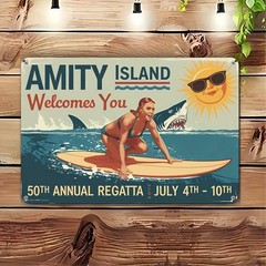 Amity Island Welcomes You Metal Sign Jaws Retro Beach Wall Art Decoration Gift