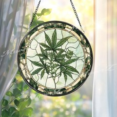 Marijuana Leaf Stained Glass Suncatcher,Cannabis Plant Window Ha nging Decor
