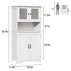 50″ Kitchen Storage Cabinet Pantry Cupboard with 4 Doors & Adjustable Shelves