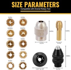 15PCS Keyless Drill Chuck Collet Set 1/32″–1/8″ for Dremel Rotary Tool 4486 Comp