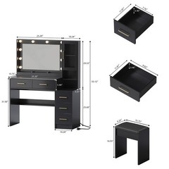 Large Vanity Desk with LED Lighted Mirror & Power Outlet, Makeup Vanity Table