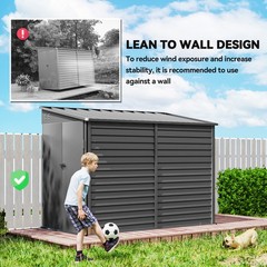 4.6′ x 9′ Metal Outdoor Storage Shed with Lockable Doors, Dark Gray