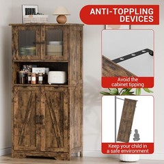 50″ Kitchen Storage Cabinet Pantry Cupboard with 4 Doors & Adjustable Shelves