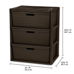 Wide 3 Drawer Tower, Plastic Storage Organizer with Removable Decorative Bins, E