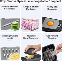 12-in-1 Vegetable Chopper Kitchen Gadget w/ 7 Blades Onion Cutter