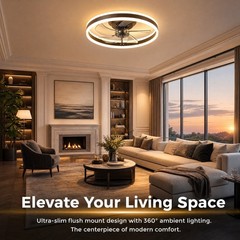 20″ Modern LED Ceiling Fan Lights Flush Mount Light kit With APP Remote Control