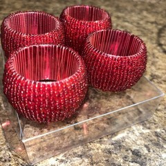 4 Red Beaded Napkin Rings Christmas Valentines New Years Festive Celebration